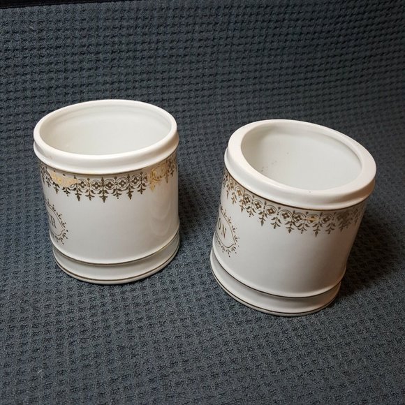 Vtg Lefton China Handpainted Cotton & Powder Holders Gold Embellishments No Lids - Picture 6 of 8